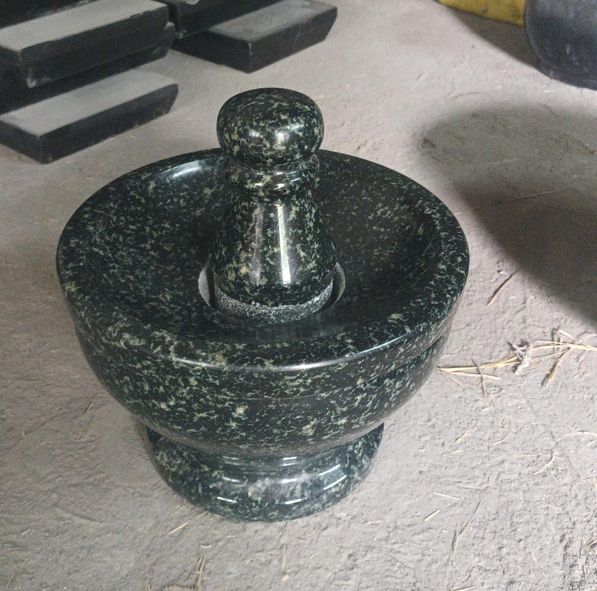 Aatukal (Hassan Green colour Granite)- 12 inch diameter, 8 inch height, 30 kg weight