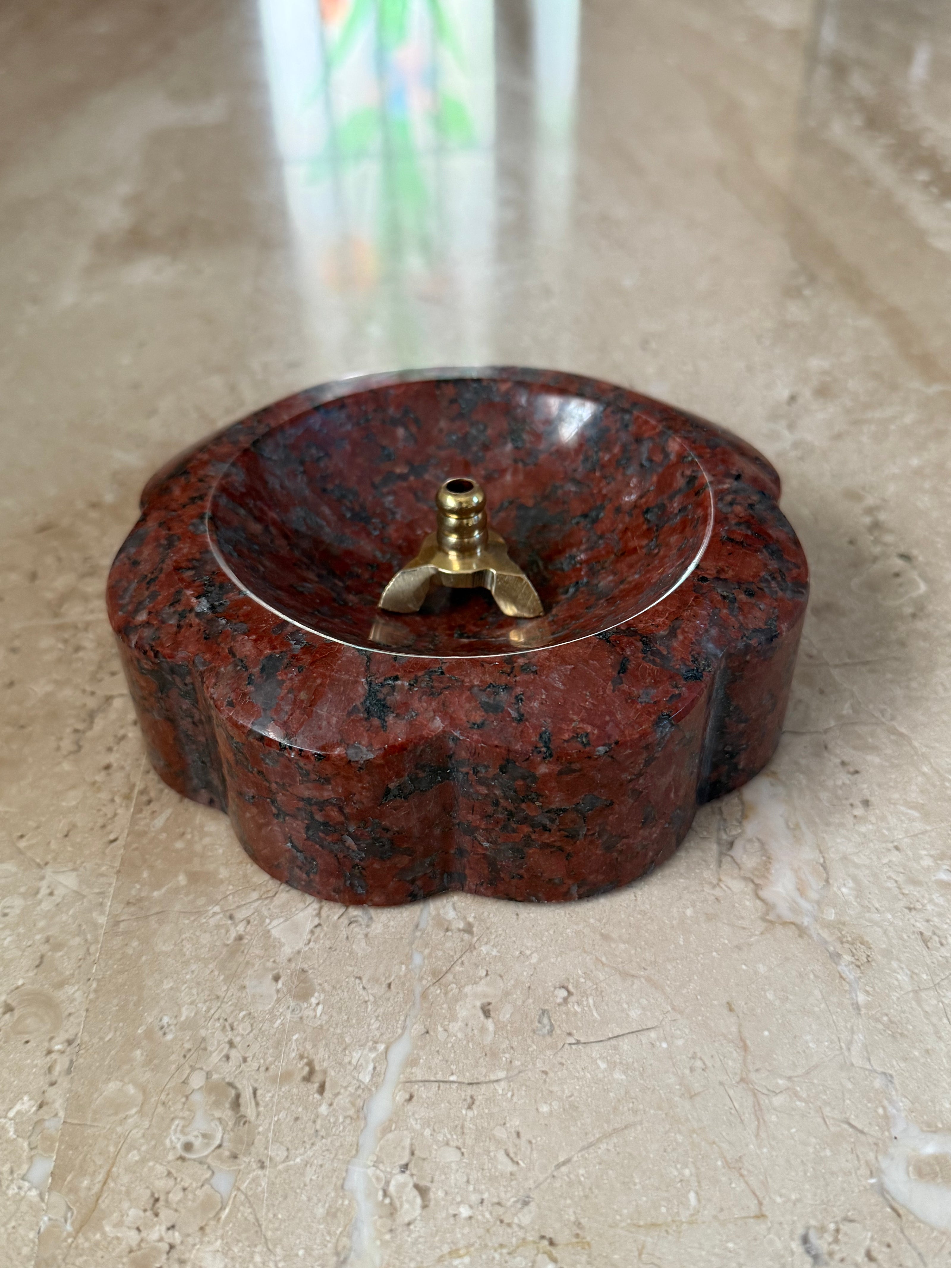 Bloom stone diya - Ruby Red Granite