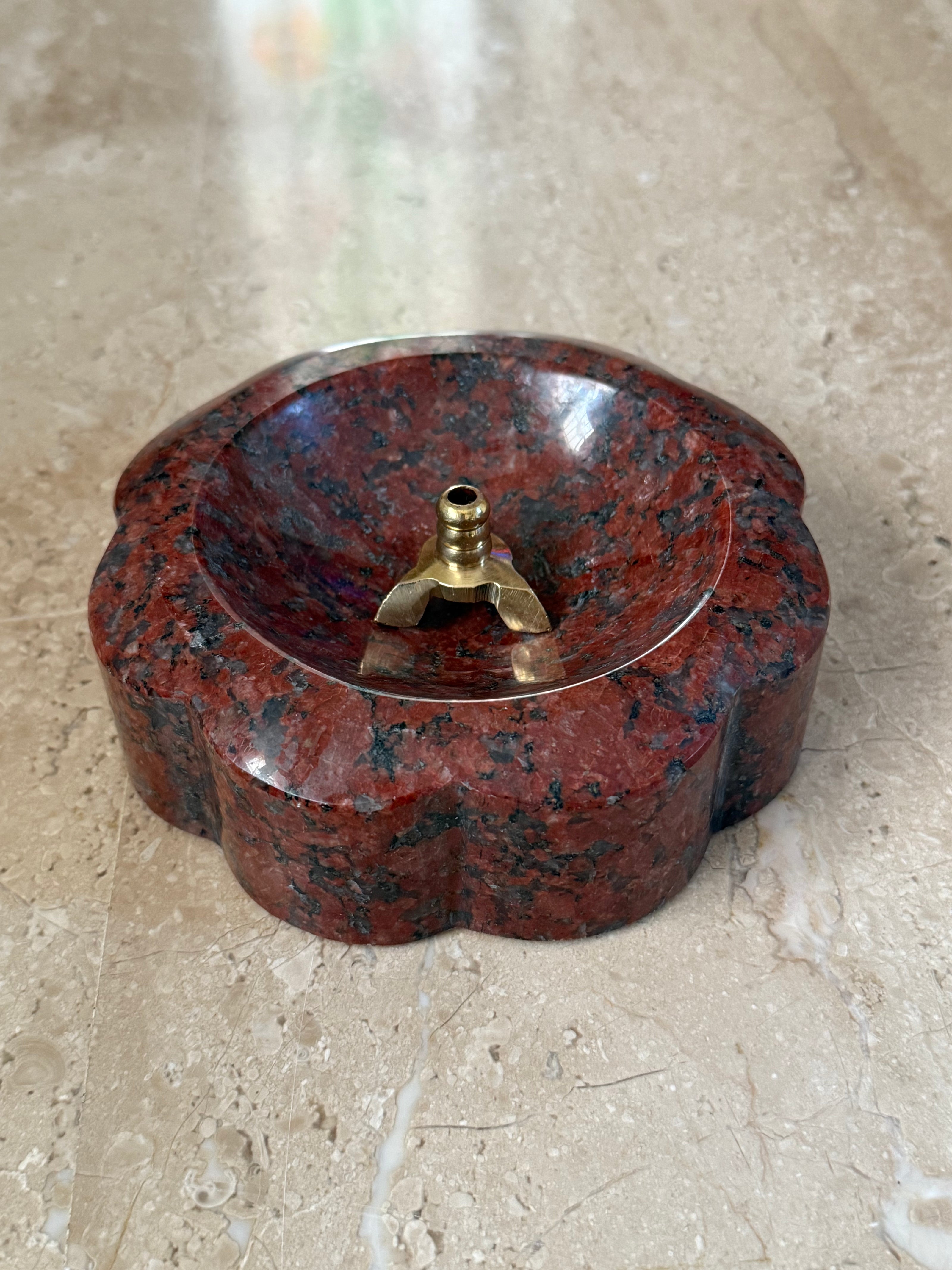 Bloom stone diya - Ruby Red Granite