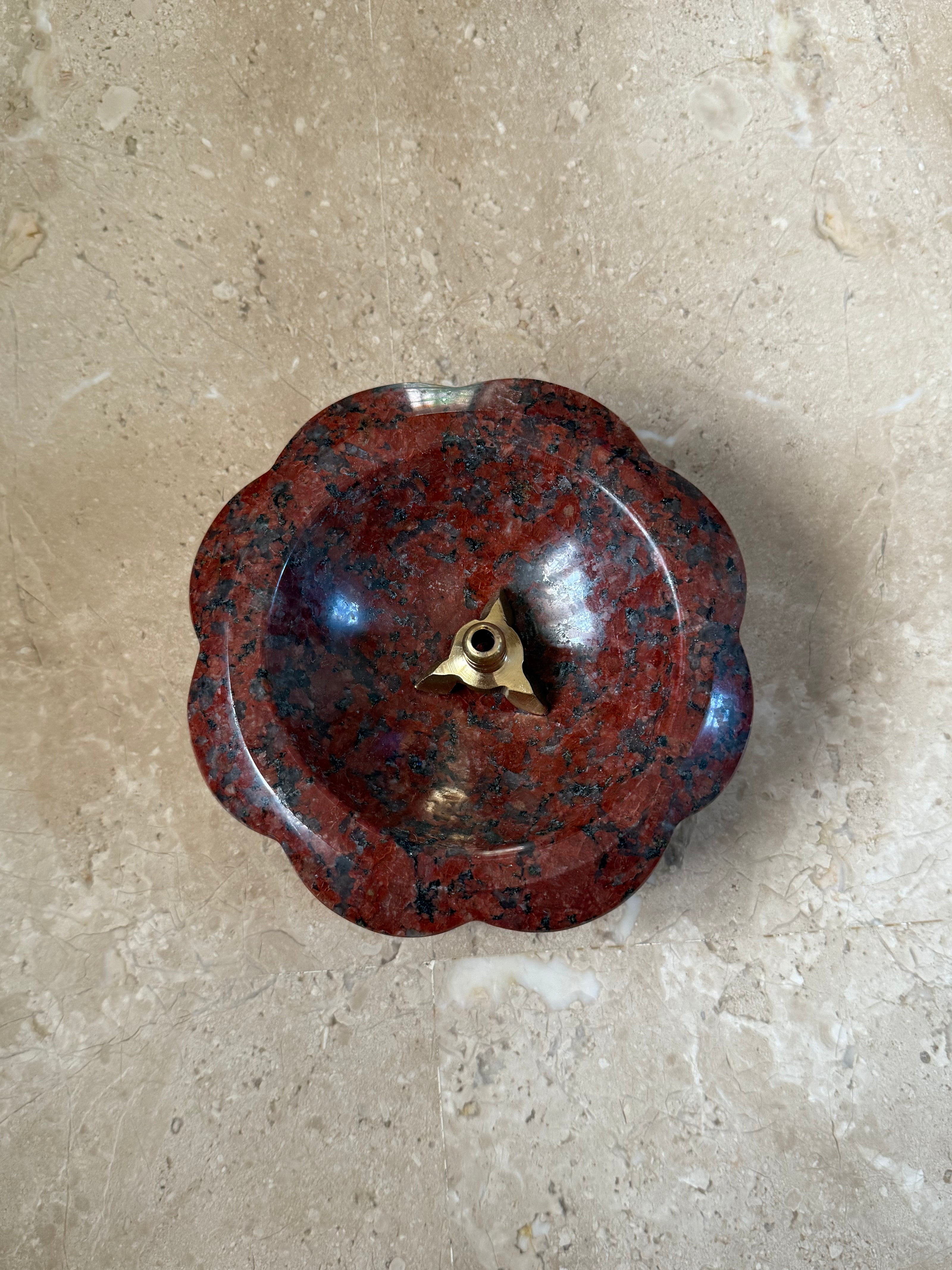 Bloom stone diya - Ruby Red Granite