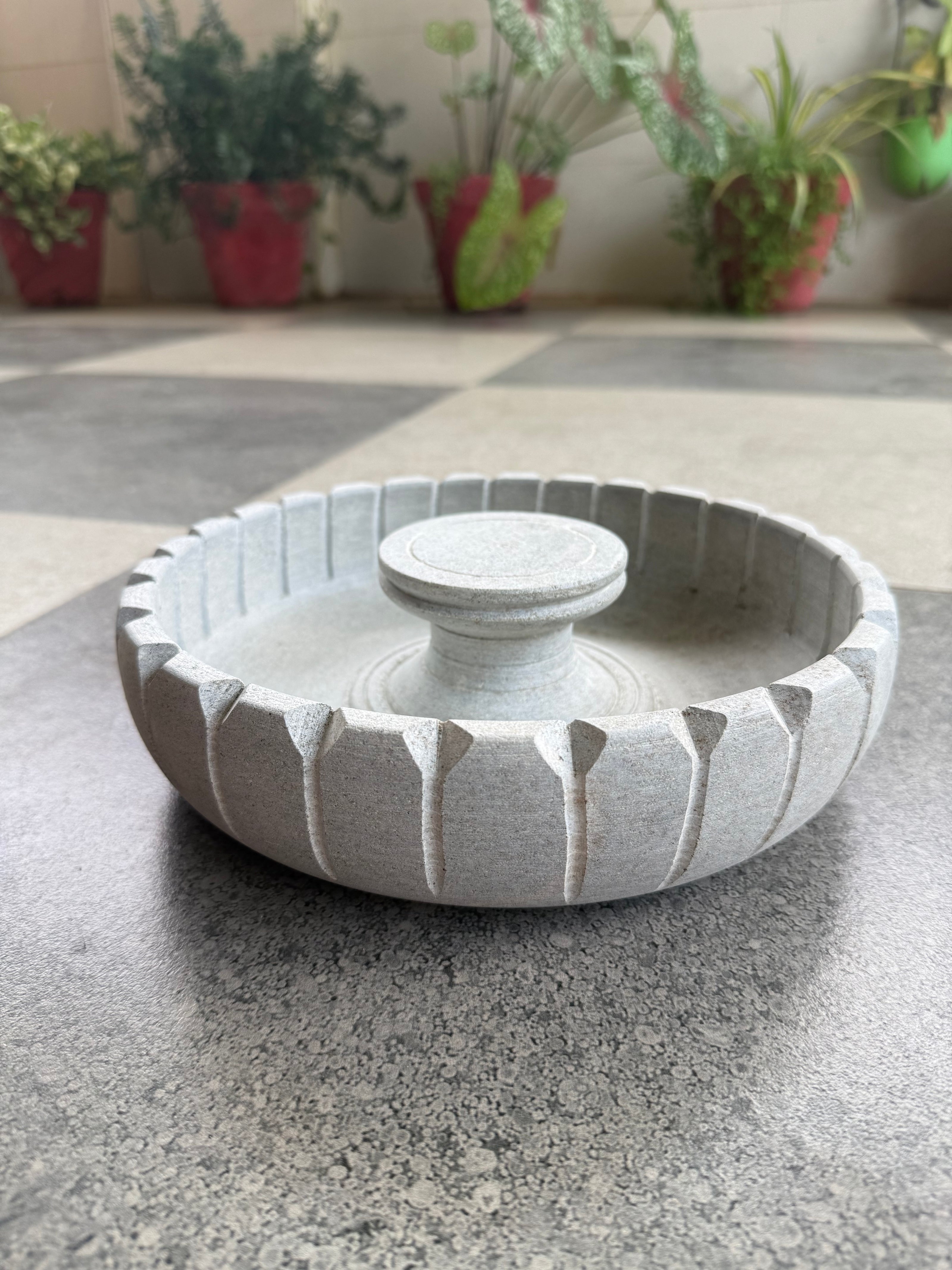 Vastu Bowl (10 inch diameter) - Soap stone with outer carving