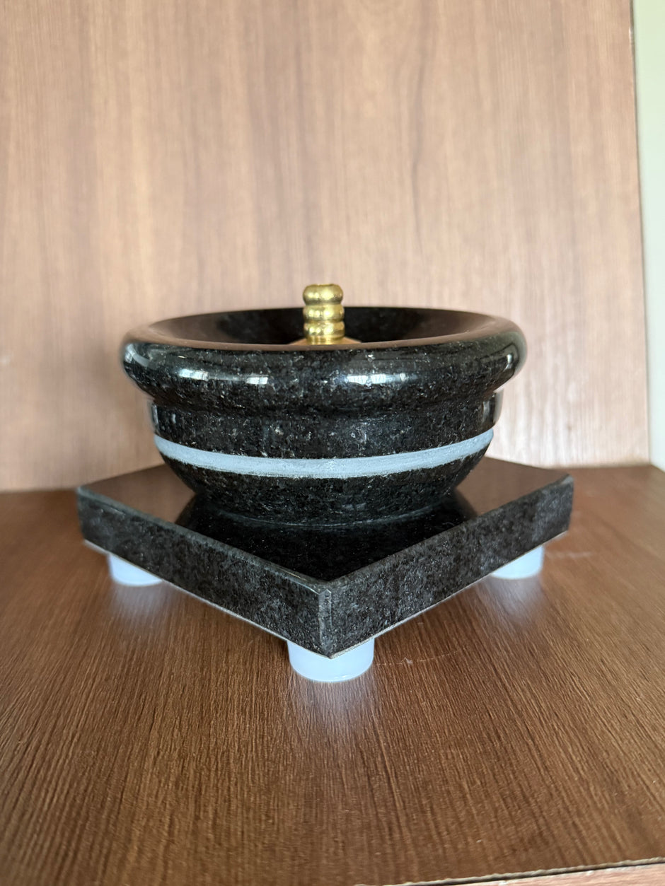 Combo set diya (diya + stand) - Jet Black granite