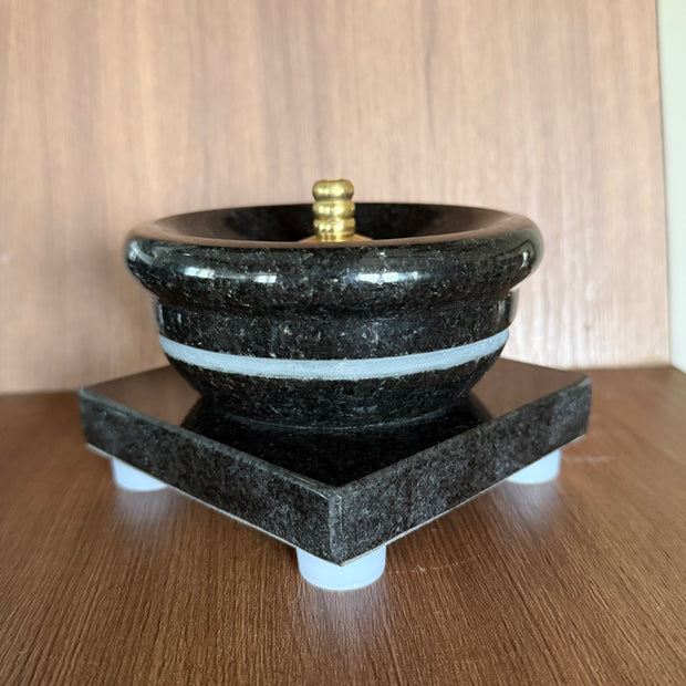Combo set diya (diya + stand) - Jet Black granite