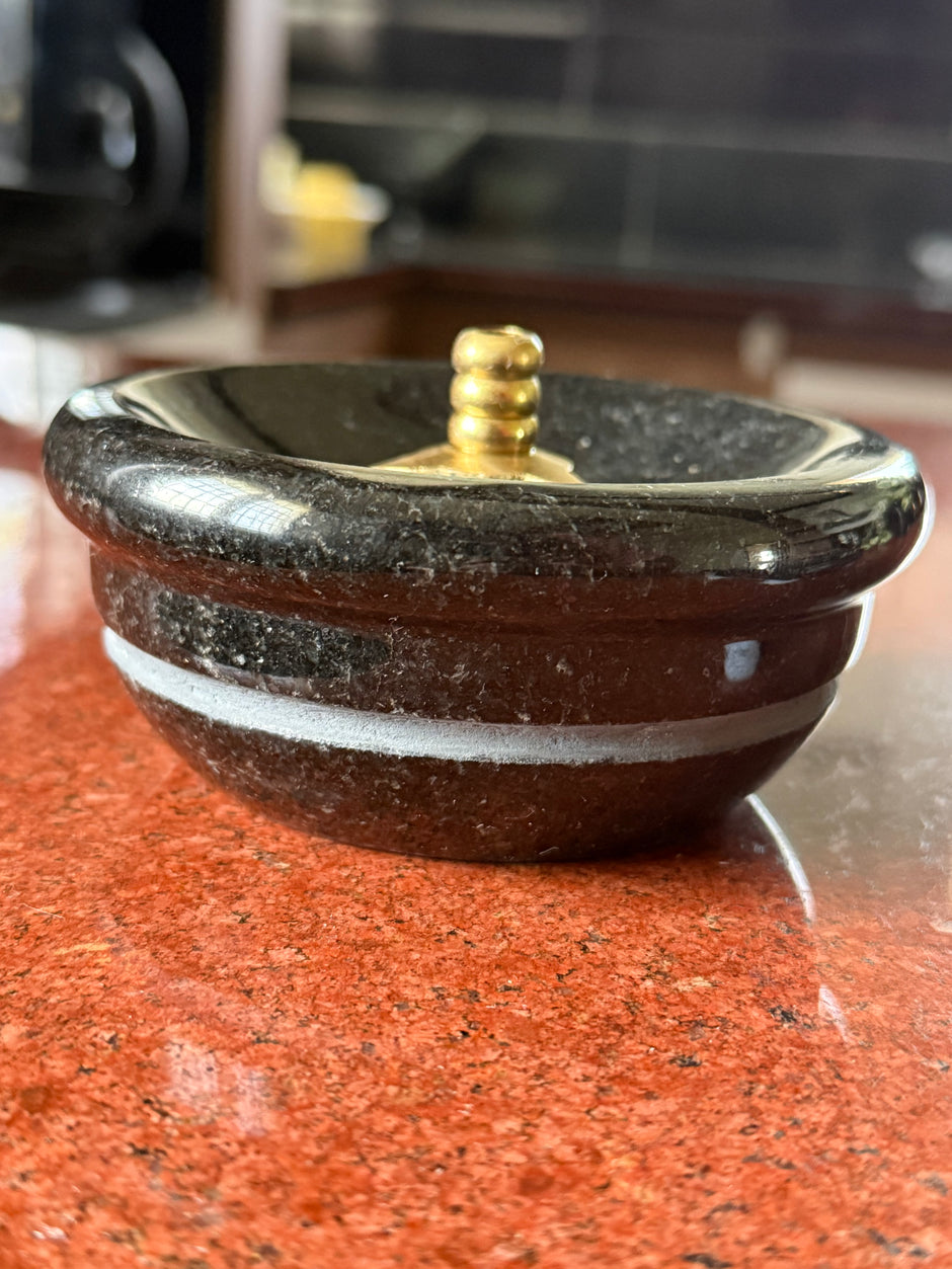 Combo set diya (diya + stand) - Jet Black granite
