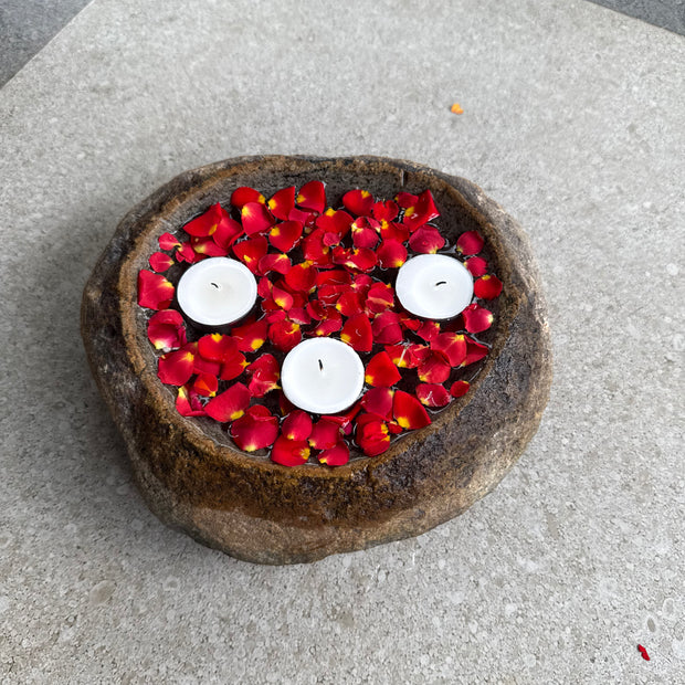 Vastu bowl (with 3 candles)- River Stone bowl (assorted size)
