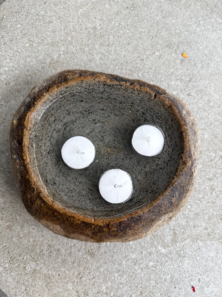 Vastu bowl (with 3 candles)- River Stone bowl (assorted size)