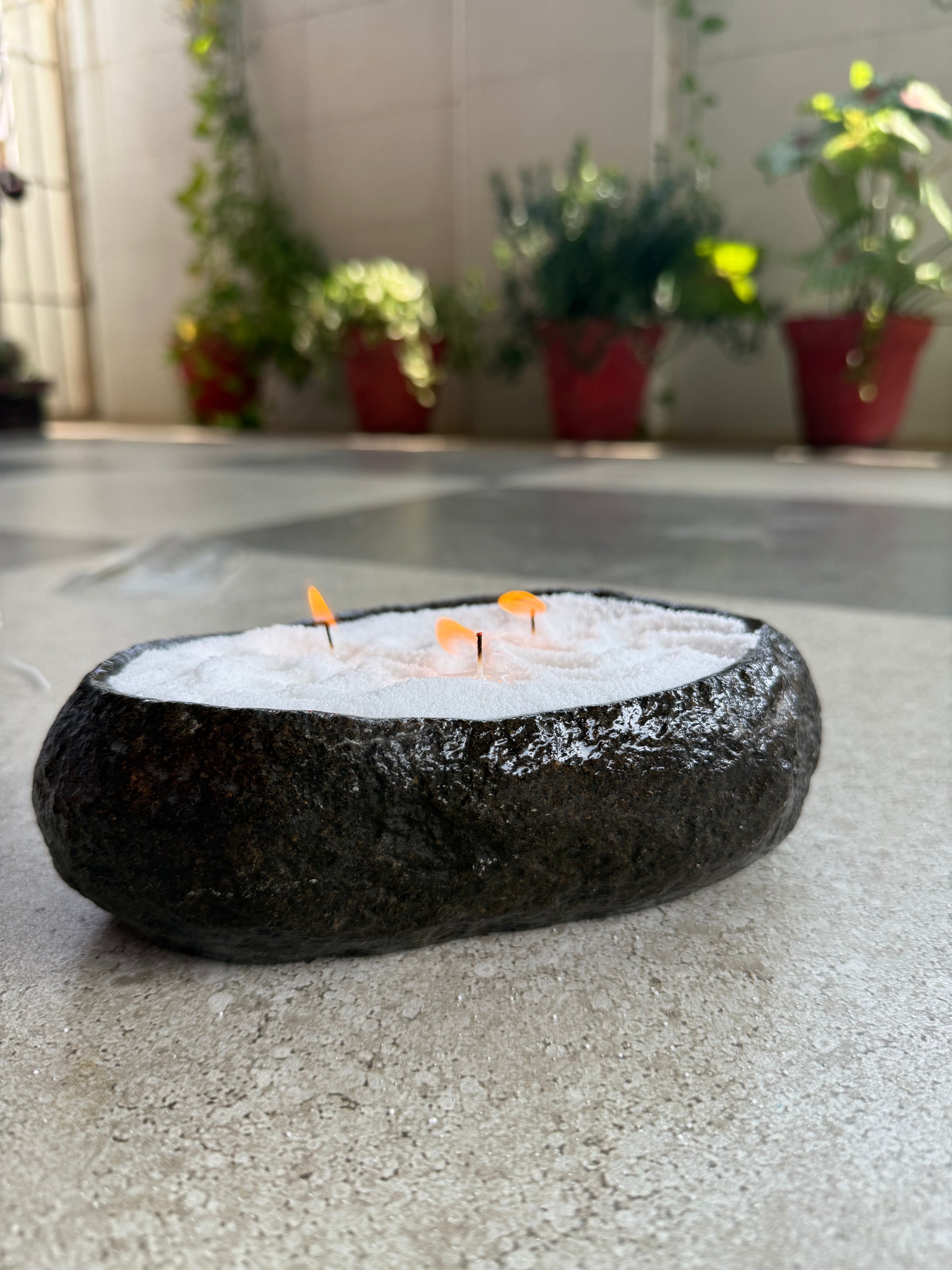 River Stone Candle Bowl (candle wax + 6 wick) - assorted size