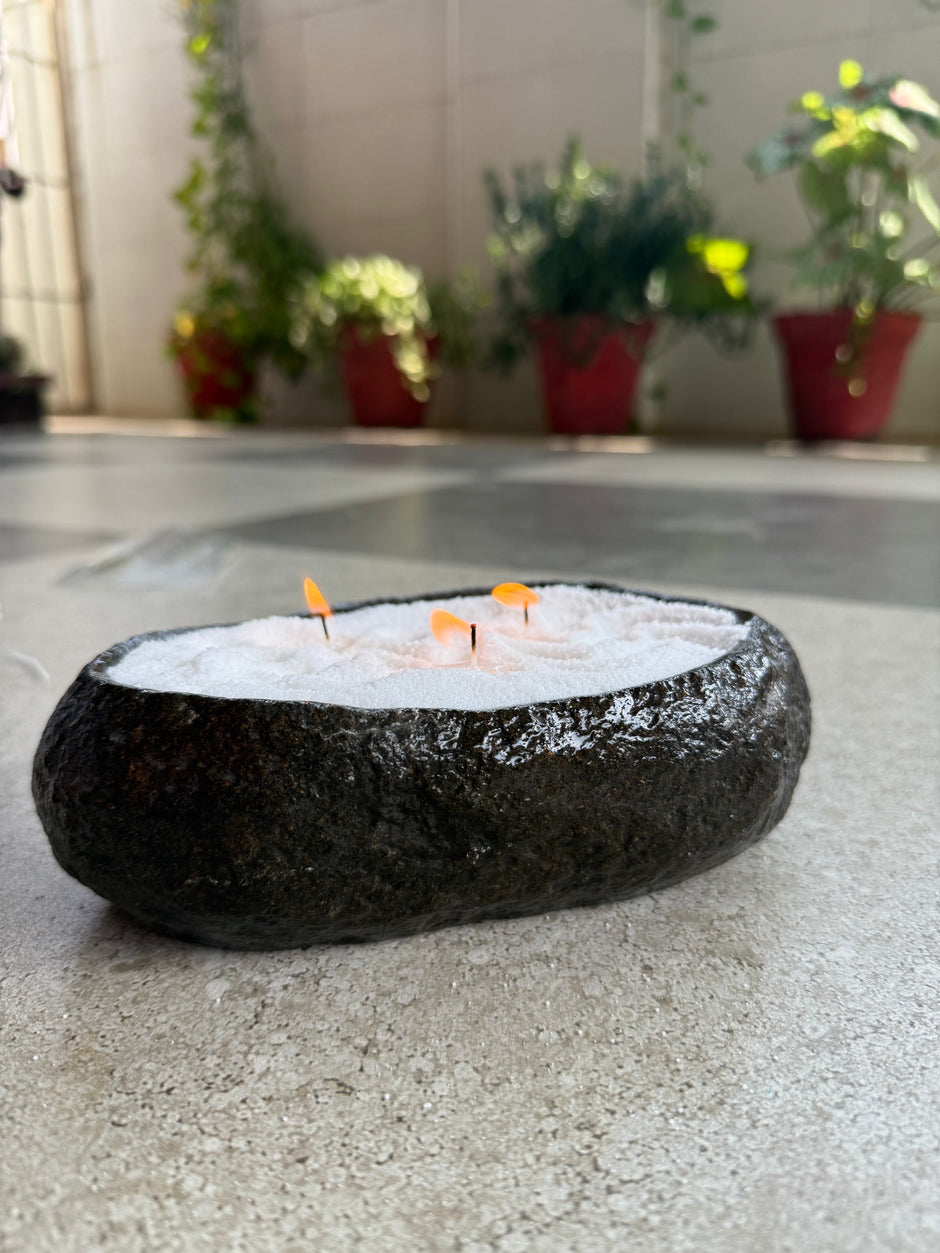 River Stone Candle Bowl (candle wax + 6 wick) - assorted size