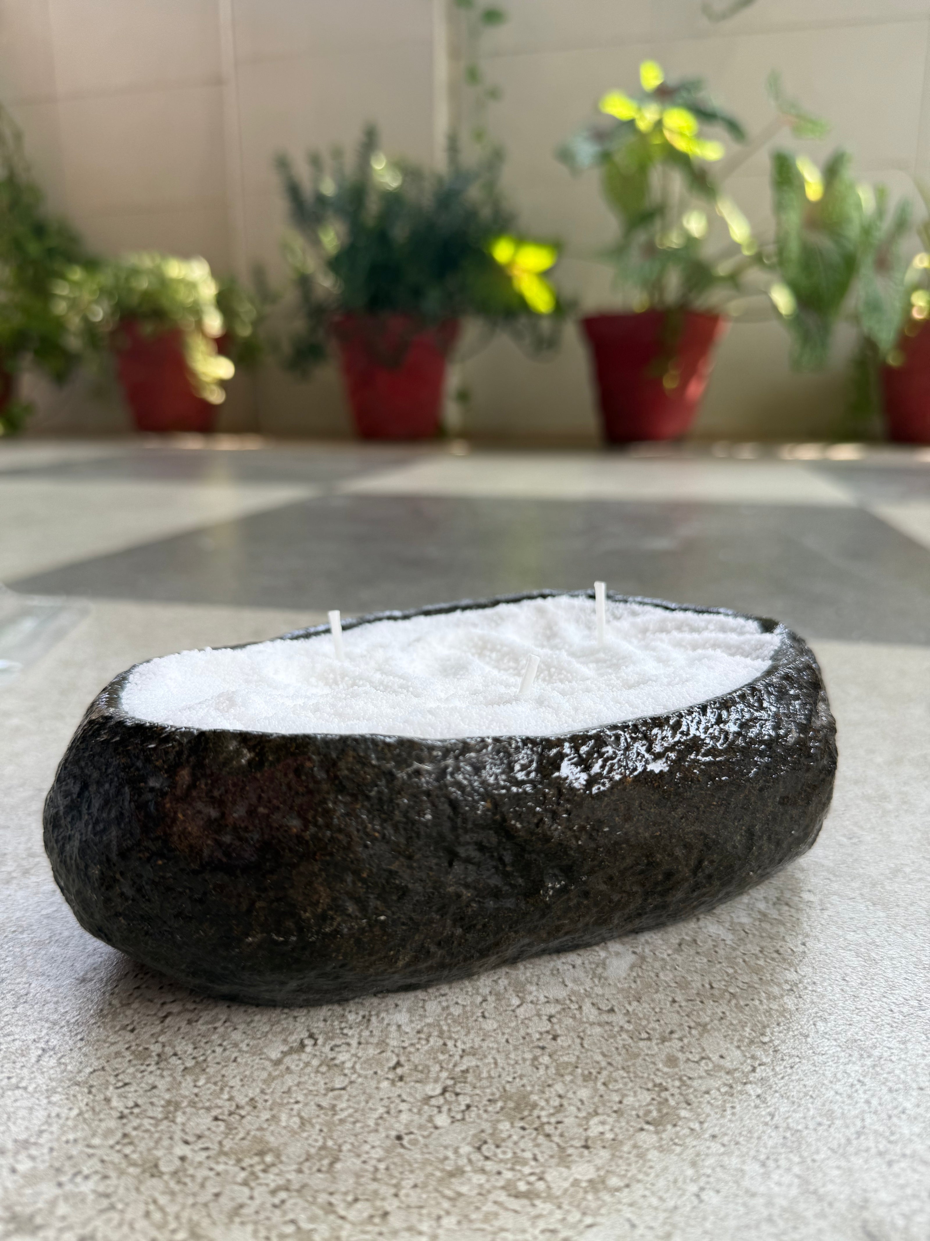 River Stone Candle Bowl (candle wax + 6 wick) - assorted size