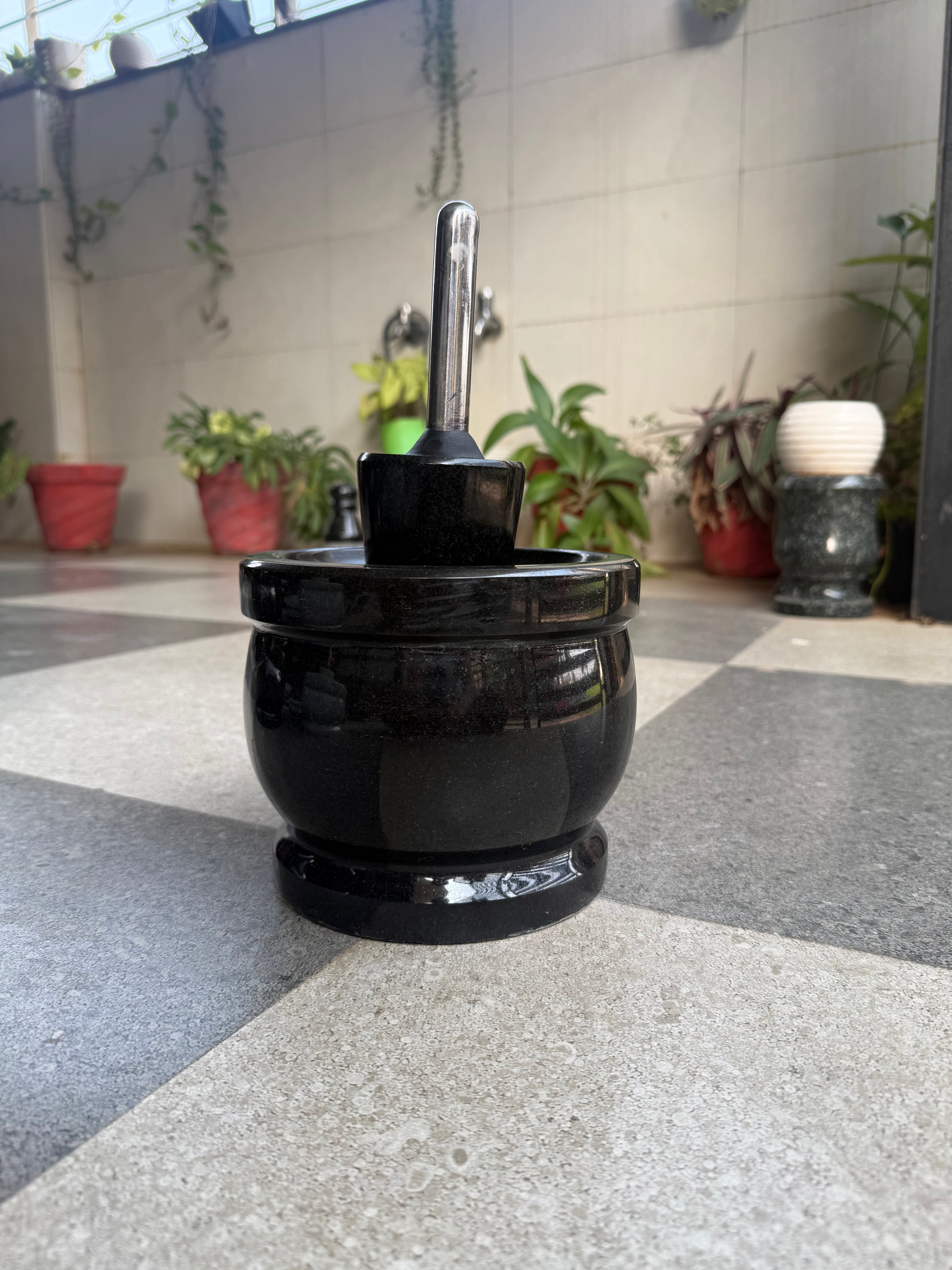 Attu Kal Polished Steel Handle (Grinding Stone)