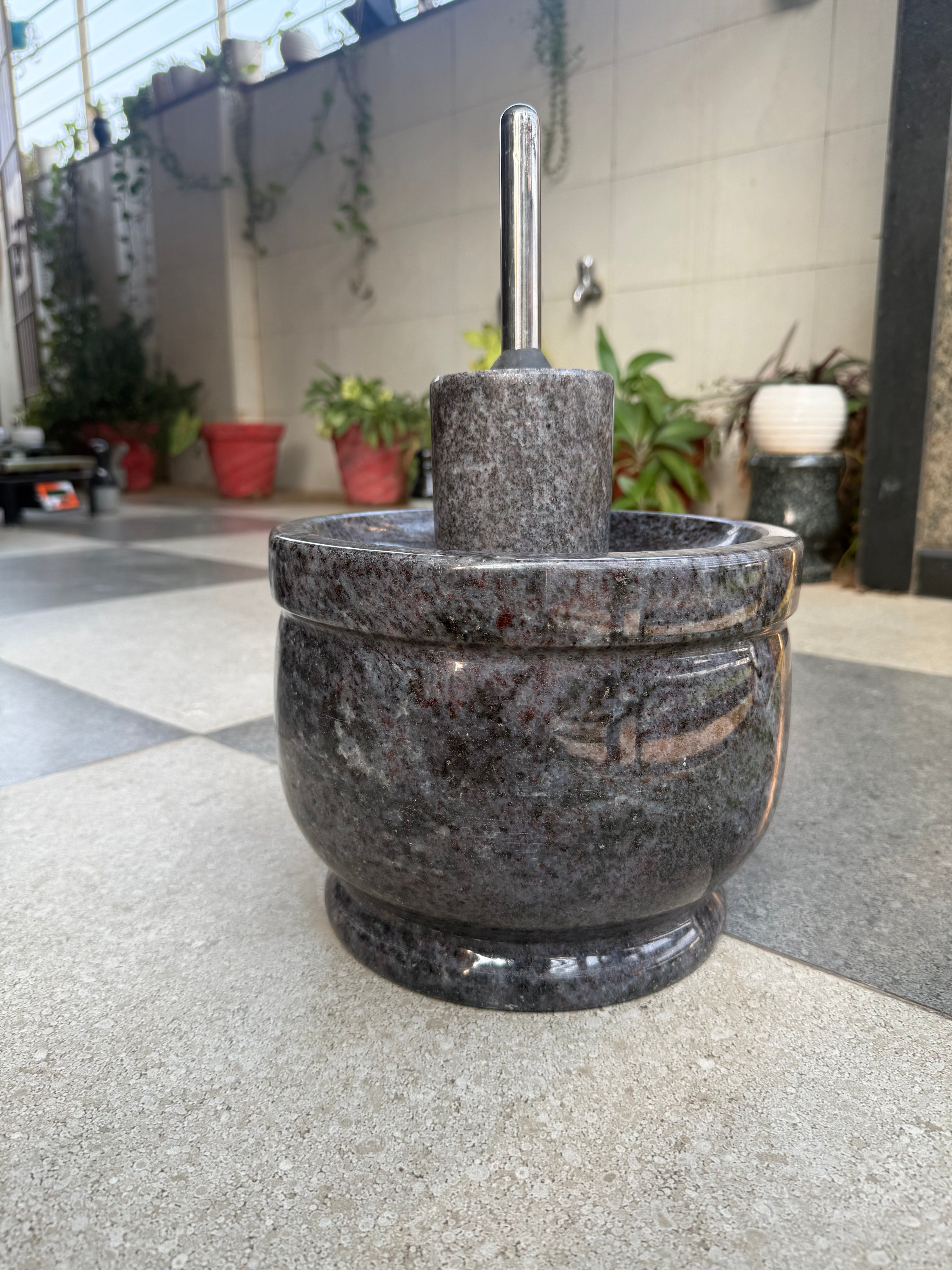 Attu Kal Polished Steel Handle (Grinding Stone)