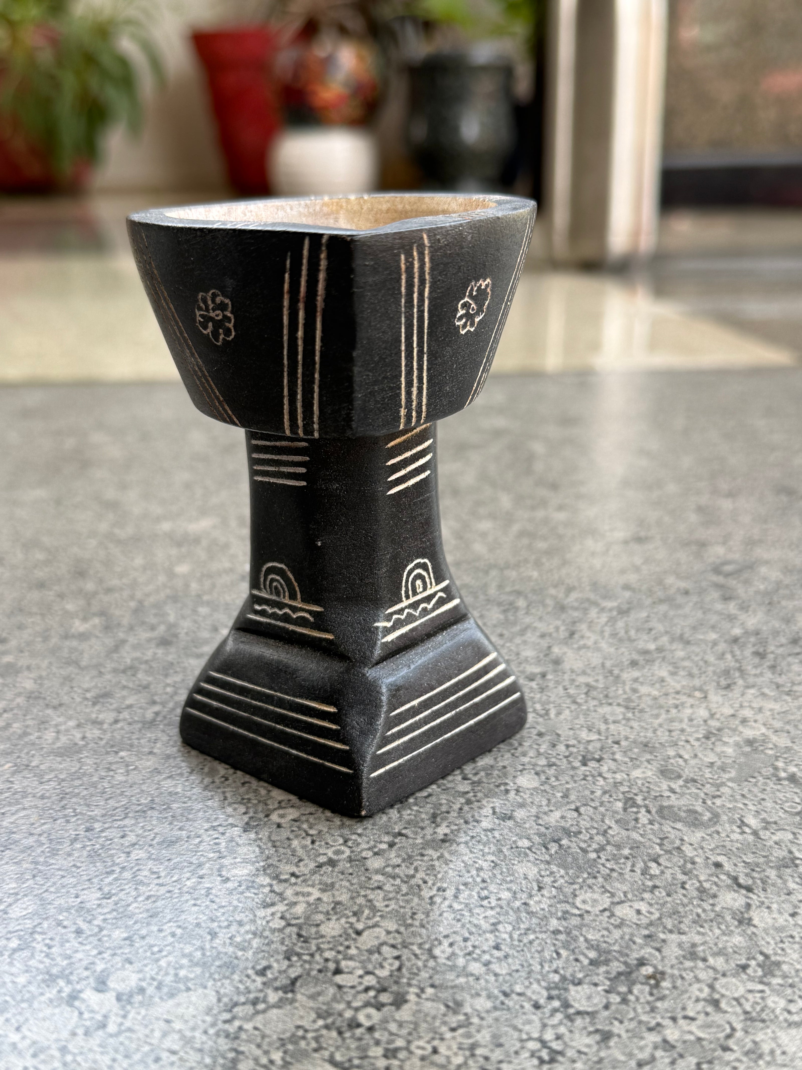 Diya (inbuilt stand) - soap stone